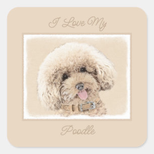 Adesivo Quadrado Poodle Miniature Toy Apricot Cream Brown Dog Art S