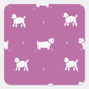 Adesivo Quadrado Poodle Roxo: Padrão Retroativo Monocromático
