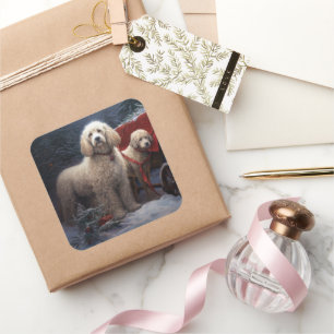 Adesivo Quadrado Poodle Snowy Sleigh Decoração de Natal