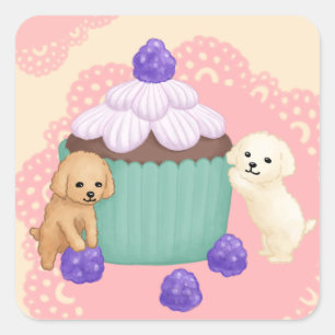 Adesivo Quadrado Poodles bonitos e ilustração de Cupcake