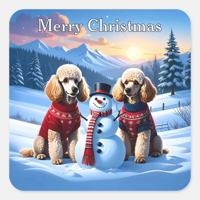 Adesivo Quadrado Poodles e Snowman no Natal (Frente)