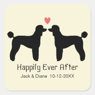 Adesivo Quadrado Poodles Pretos Padrão com Coração e Texto