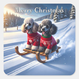 Adesivo Quadrado Poodles Sled Ride Christmas