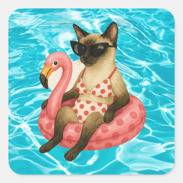 Adesivo Quadrado Pool Birthday Party for Cat Lovers  (Frente)