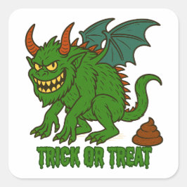 Adesivo Quadrado Poopin Goblin Engraçado ou Trate Halloween