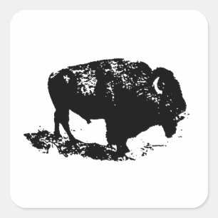 Adesivo Quadrado Pop Art Black White Buffalo Bison Silhouette