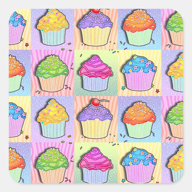 Adesivo Quadrado Pop Art CUPCAKES STICKER (Frente)