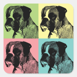 Adesivo Quadrado Pop art do Stamper do cão do pugilista