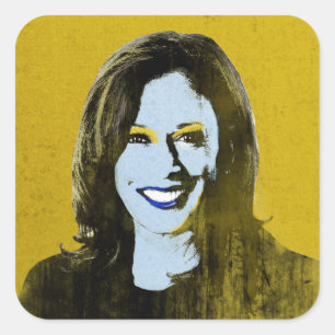 Adesivo Quadrado Pop Art Dourado Kamala Harris