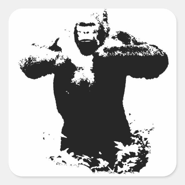 Adesivo Quadrado Pop Art Gorilla Beating Chest Square Sticker (Frente)
