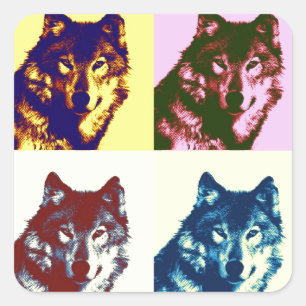 Adesivo Quadrado Pop Art Wolf