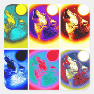 Adesivo Quadrado Pop Art Wolf