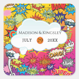 Adesivo Quadrado Pop de banda desenhada 💥 🎨 Bolha de Voz Retro Gr