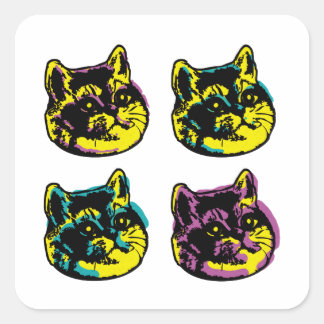 Adesivo Quadrado Pop de Gato De Respiração Pesada Arte Os Quatro Ga