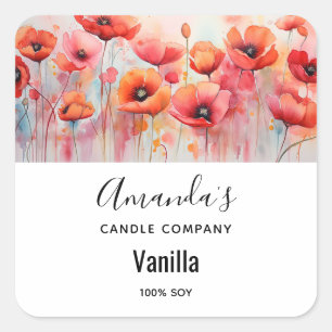 Adesivo Quadrado Poppies Red Watercolor em uma empresa de velas de