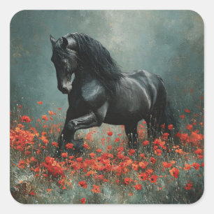 Adesivo Quadrado Poppies Vermelhos do Estalão Negro