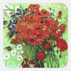 Adesivo Quadrado Poppies Vermelhos e Daisies Van Gogh Belas Artes