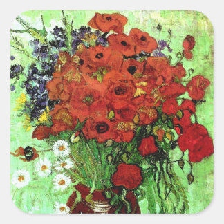 Adesivo Quadrado Poppies Vermelhos e Daisies Van Gogh Belas Artes
