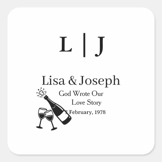 Adesivo Quadrado Popping Champagne &Toasting Glasses Wedding Party (Frente)