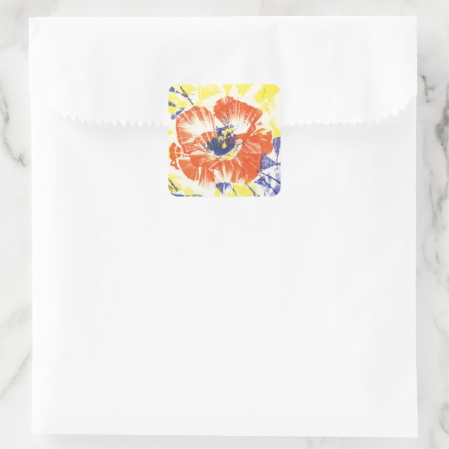 Adesivo Quadrado Poppy Burst Bloom arte original (Bolsa)