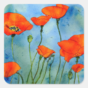 Adesivo Quadrado Poppy Watercolor