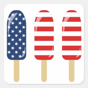 Adesivo Quadrado Popsicle branco e azul vermelho patriótico com