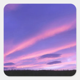 Adesivo Quadrado Pôr do Sol de Céu Roxo Paisagem Vibrante da Arte d