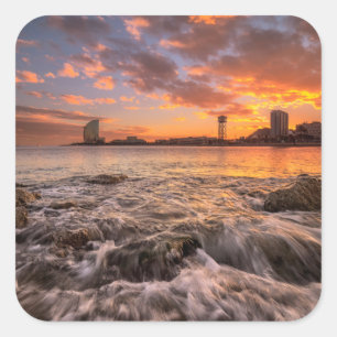 Adesivo Quadrado Por do sol em Barcelona