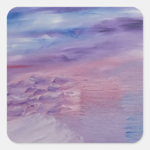 Adesivo Quadrado Pôr do Sol Roxo Azul Rosa Arte Abstrata Colorida