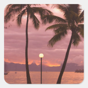 Adesivo Quadrado Pôr do sol sobre Moorea a partir de Sofitel Maeva