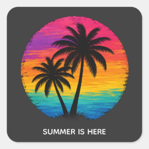 Adesivo Quadrado Pôr do Sol Tropical Palmeiras Design Retro