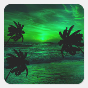ADESIVO QUADRADO PÔR DO SOL VERDE CENÁRIO OCEÂNICO