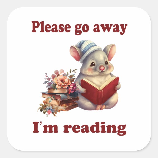 Adesivo Quadrado Por favor, vá embora, estou lendo (Frente)