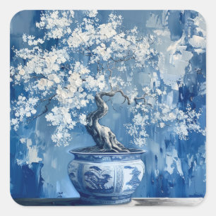 Adesivo Quadrado Porcelana Azul e Branca da China Chinoiserie Cerej