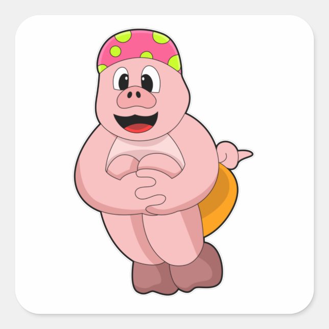 Adesivo Quadrado Porco a saltar para a água (Frente)