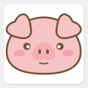 Adesivo Quadrado Porco bonito de Kawaii