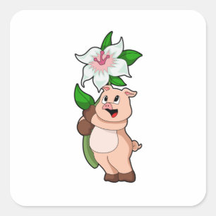 Adesivo Quadrado Porco com Lírio Flor