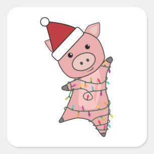 Adesivo Quadrado Porco Fada De Natal Luz Bons Animais Fofos Criança