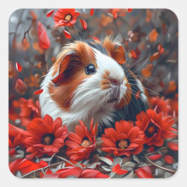 Adesivo Quadrado Porco-guineense entre Flores Vermelhas
