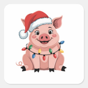 Adesivo Quadrado Porco Papai Noel Natal Festa de Natal Porcomass