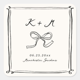 Adesivo Quadrado Porcos De Casamento Desenhados À Mão Do Whimsical