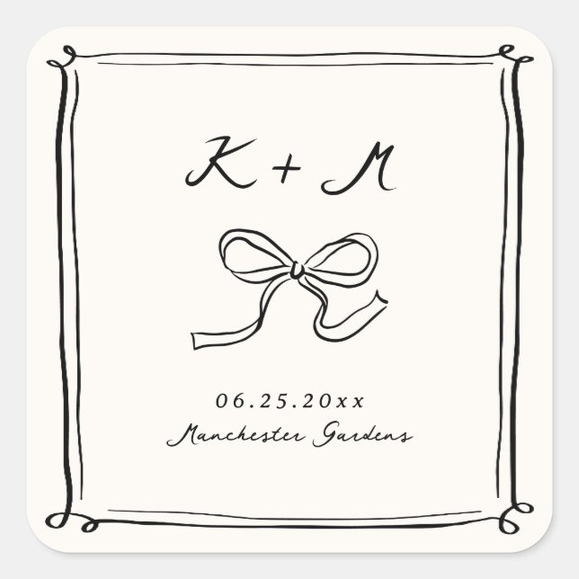 Adesivo Quadrado Porcos De Casamento Desenhados À Mão Do Whimsical (Frente)