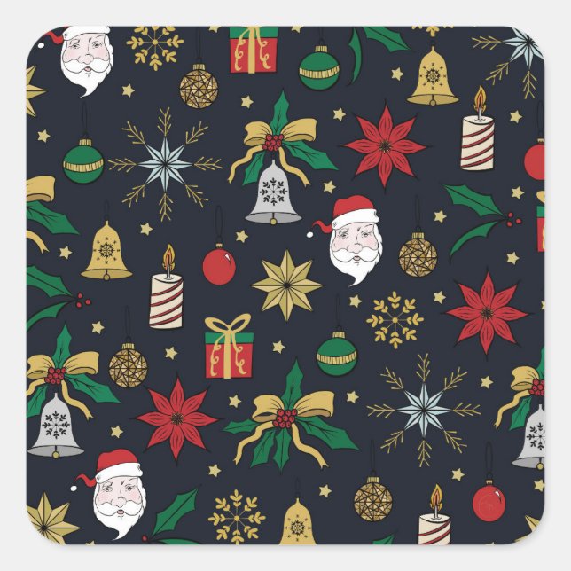 Adesivo Quadrado Pormenores de Natal de Mão Única - Design Azul (Frente)