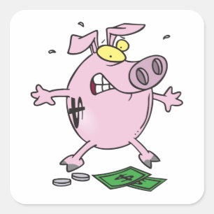 Adesivo Quadrado Porquinho Banco Divertido Perdendo Dinheiro
