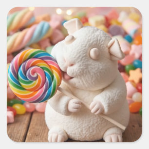 Adesivo Quadrado Porquinho-da-índia de Marshmallow Caprichoso e Pir