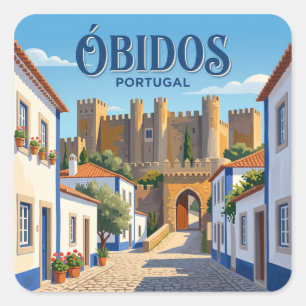 Adesivo Quadrado Porta da Vila e Castelo de Óbidos Portugal