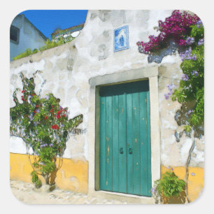 Adesivo Quadrado Porta de madeira verde aquosa