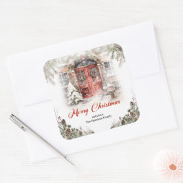 Adesivo Quadrado Porta de Natal vermelha, cor-de-água, na cidade de