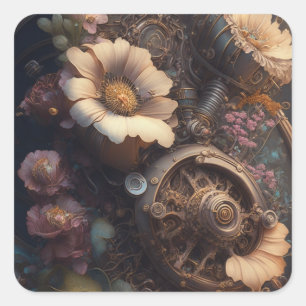 Adesivo Quadrado Porta Steampunk com Flores Brancas