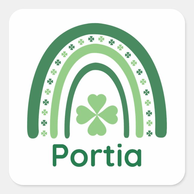 Adesivo Quadrado Portia Nome Clover Boho Rainbow (Frente)